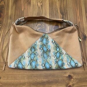 Hobo Tan and Blue Snakeskin Accent Women's Bag